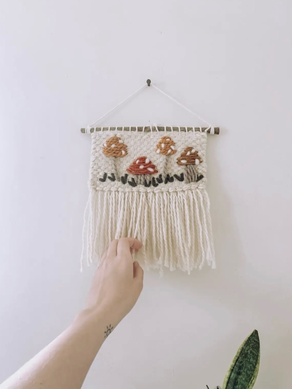 Boho Mushroom Wall Decor Set Handmade Woven Fringe Hanging Bundle (2 Pieces) - Picture 2 of 5